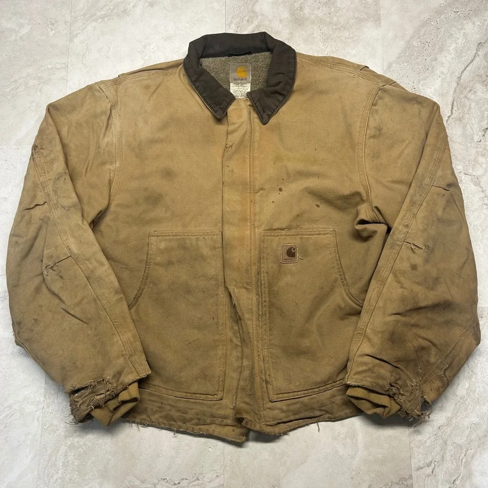 Carhartt J184 CML Arctic Sandstone Duck Jacket Brown Mens Large Distressed Work